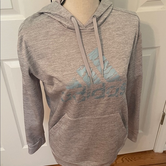 Adidas Women's Light Gray Hoodie with Blue Logo Climawarm Size Medium Lined EUC - Picture 2 of 12